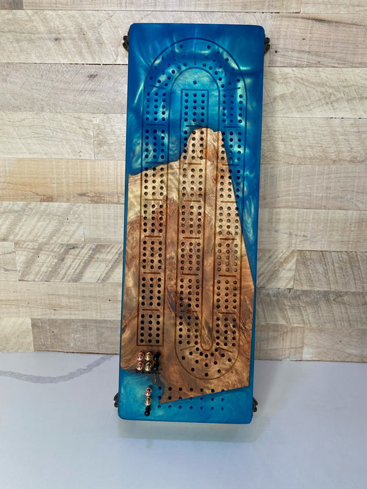 Beach Blue Cribbage Board with Claw Feet