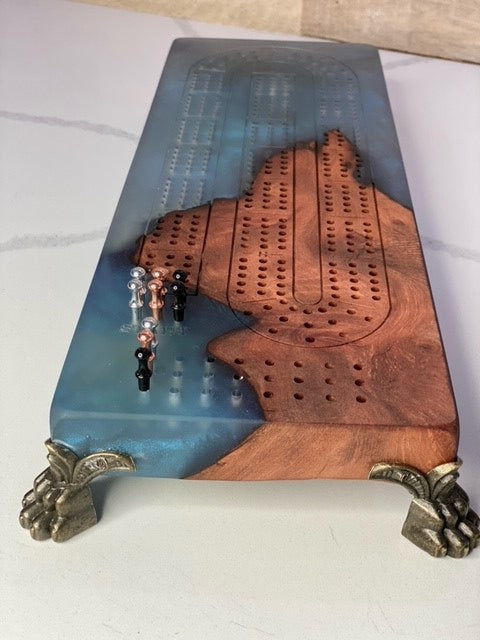Hazy Grey Cribbage Board with Claw Feet