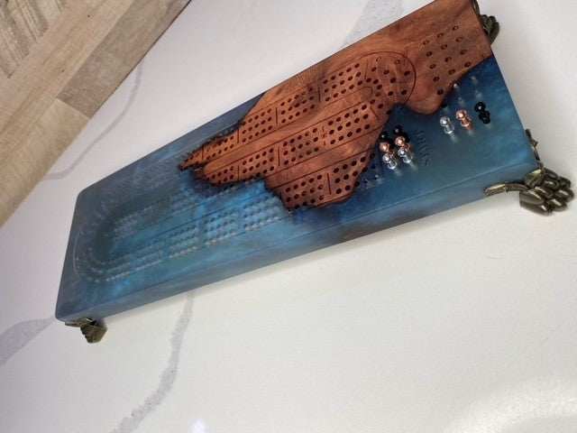 Hazy Grey Cribbage Board with Claw Feet