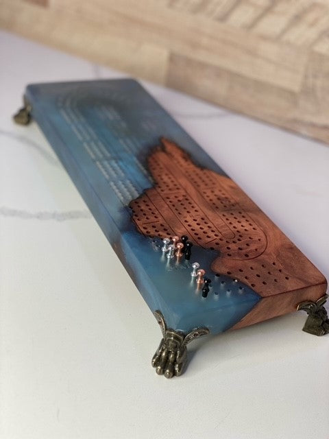 Hazy Grey Cribbage Board with Claw Feet