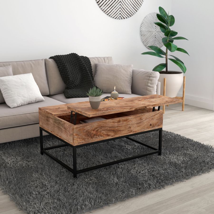 Lift-Top Coffee Table in Natural Burnt and Black