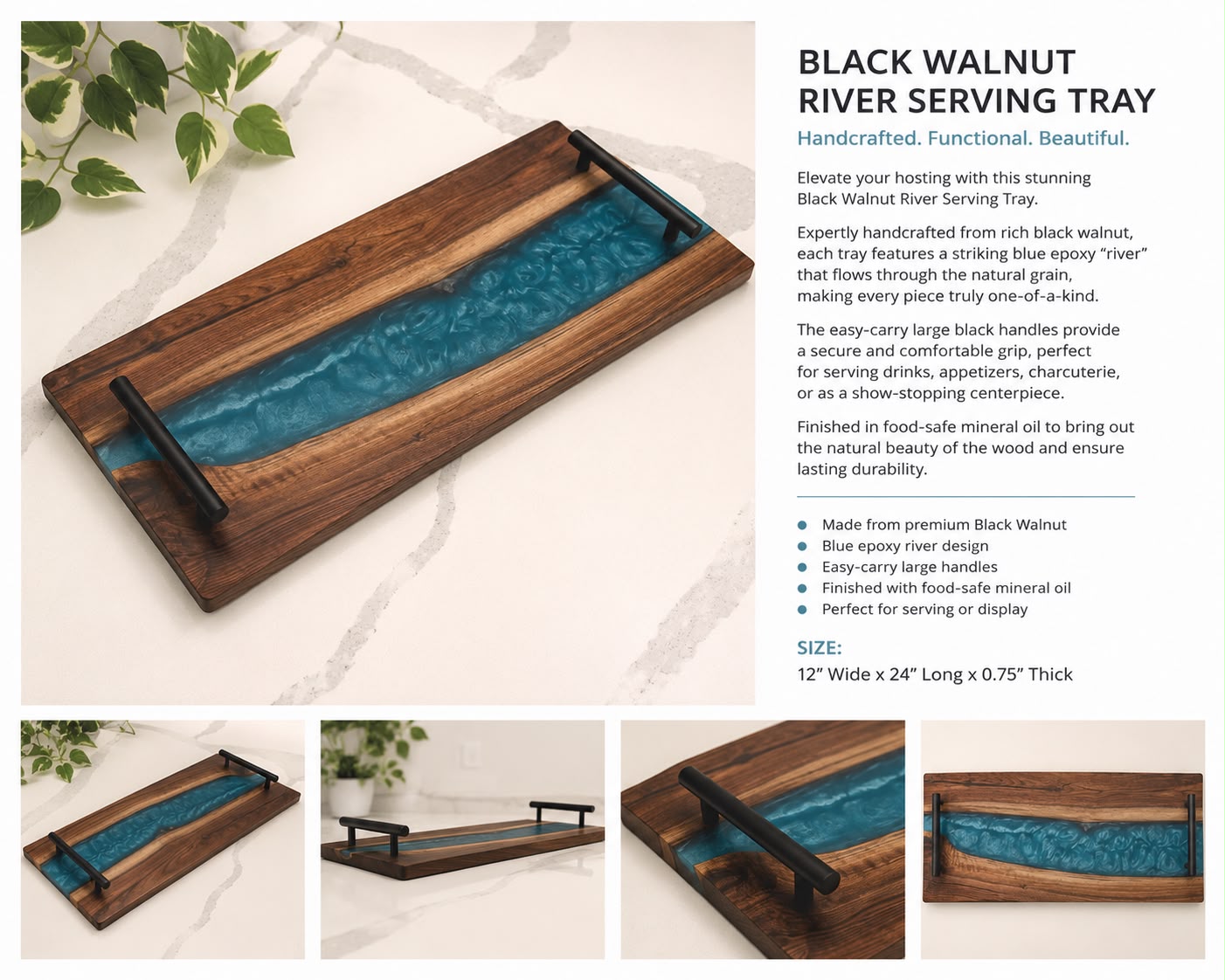 Black Walnut River Board- Coastal Blue