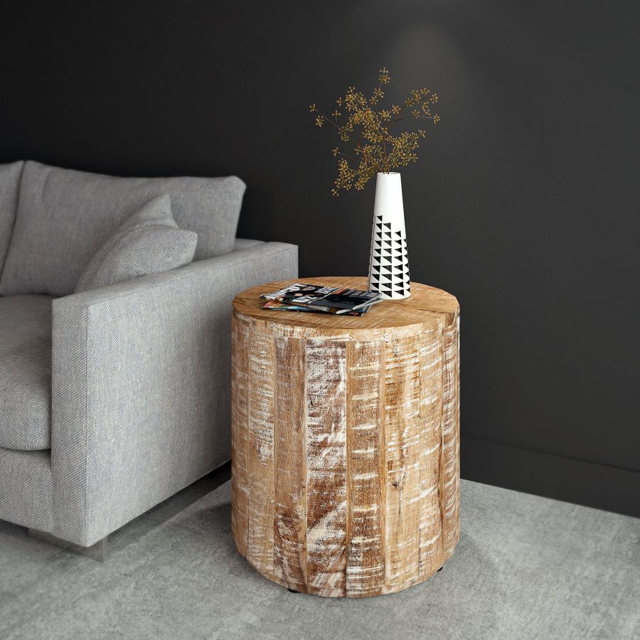 Mango Wood Accent Table in Distressed Natural