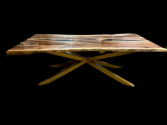 SOLD - Black Walnut Live Edge Table with Blue Epoxy