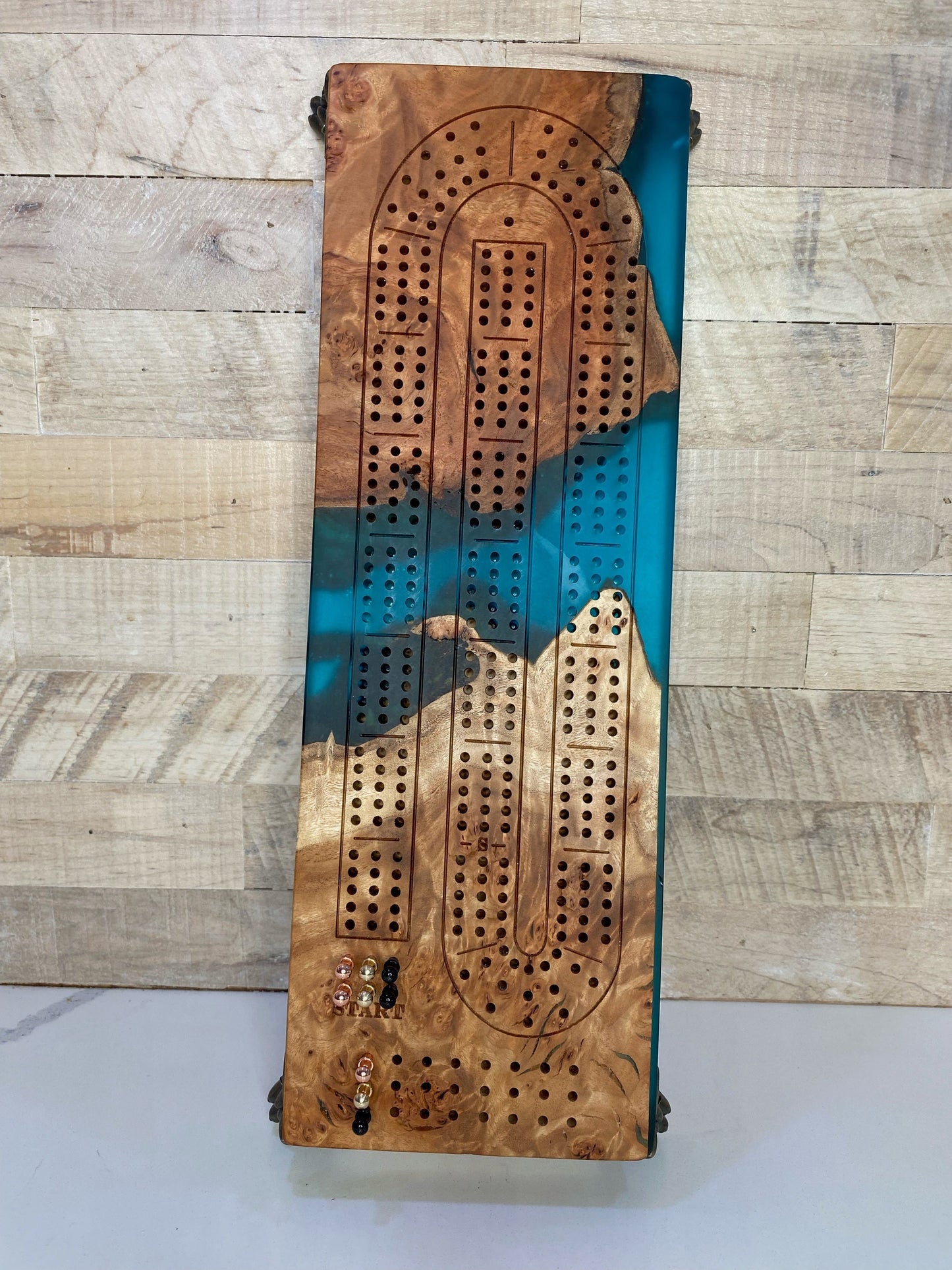 Aqua Blue Cribbage Board with Claw Feet